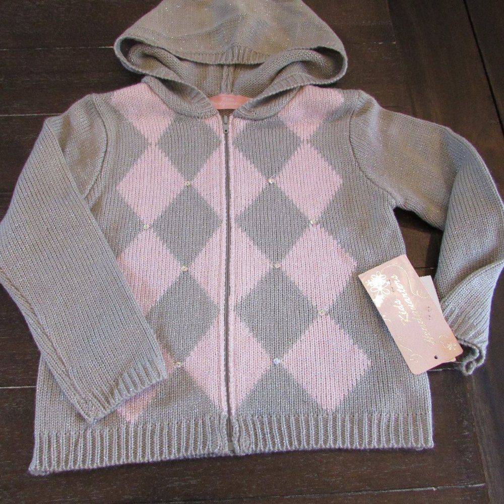 Kids Headquarters Girls Kids Zippered Hooded Sweater Grey & Pink Sz 4T Sparkle